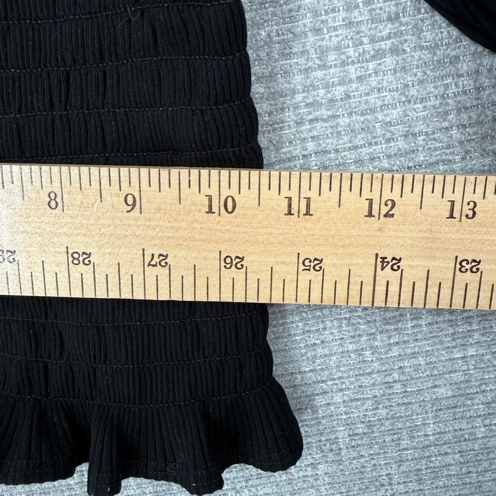 Reformation Smocked Long Top Women Sz M Black Ribbed Coquette‎ Milkmaid Goth